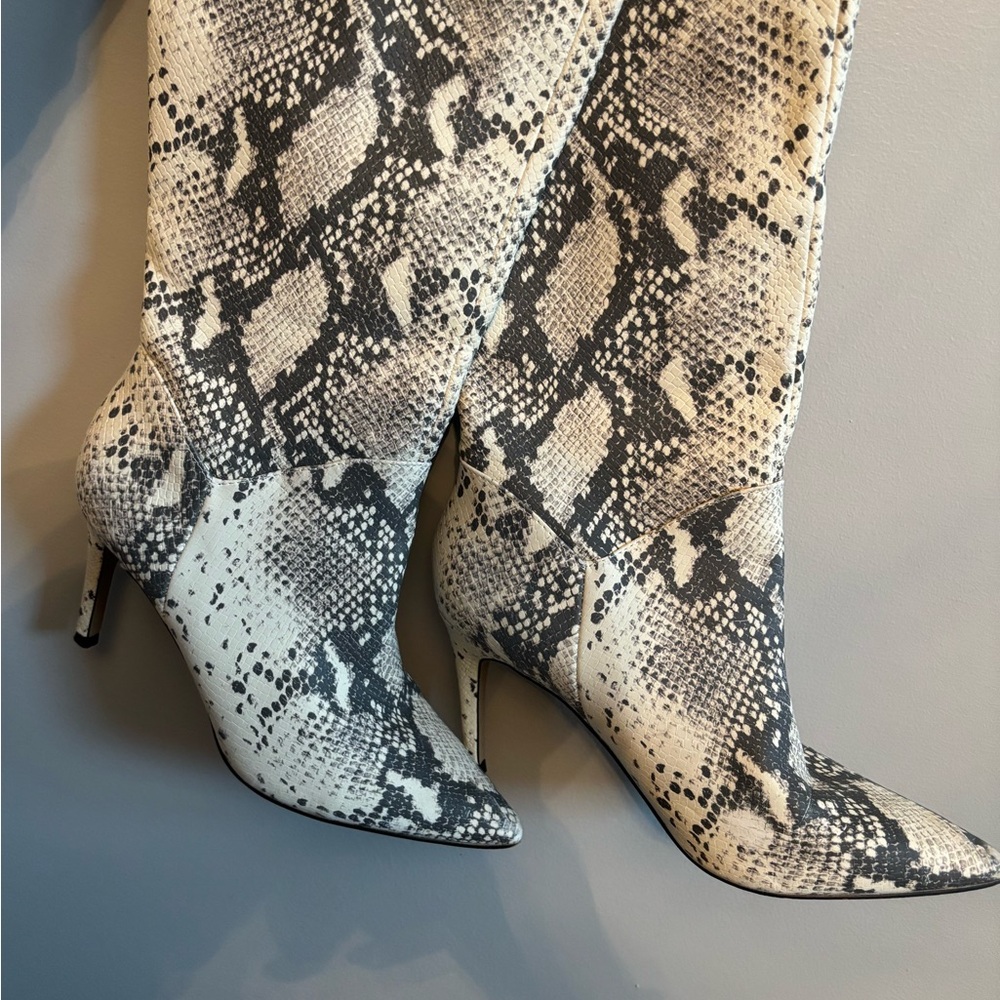 Steve Madden Black and White Snakeskin Heeled Boots